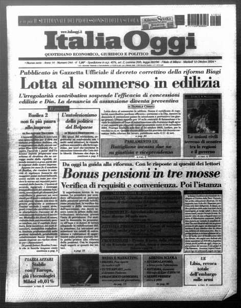 Italia oggi : quotidiano di economia finanza e politica